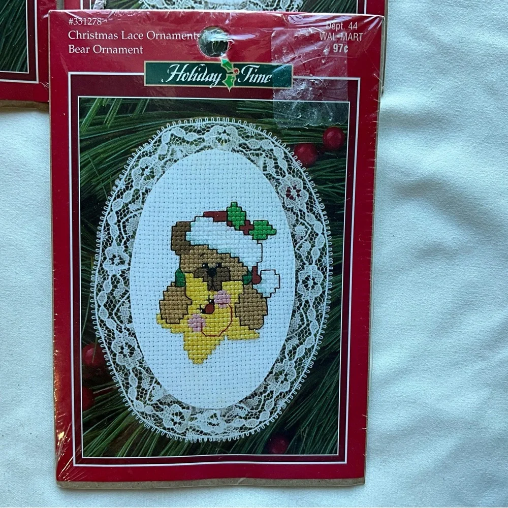 Vintage Lot of 5 Christmas Ornament Cross Stitch Kits Holiday Time Janlynn